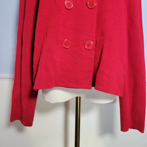 Coldwater Creek Medium Bright Red Ruffle Collar Jacket Double Button Sweater - Picture 2 of 11